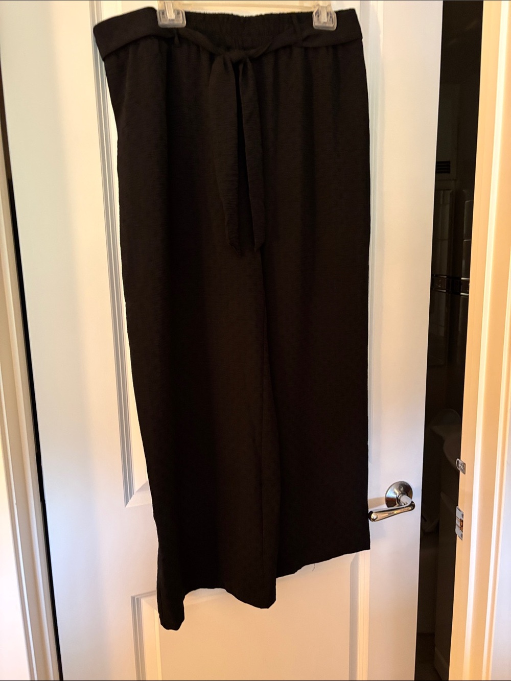 Wide Leg Pull-On Pants with Tie Waist - Black